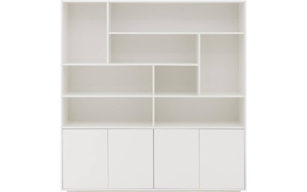 Goossens Basic Buffetkast Madrid, 4 dichte deuren 8 open vakken, wit melamine, 184 x 191 x 45 cm, elegant chic